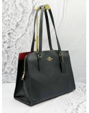 COACH TATUM CARRYALL TOTE BAG IN BLACK WITH RED LEATHER 