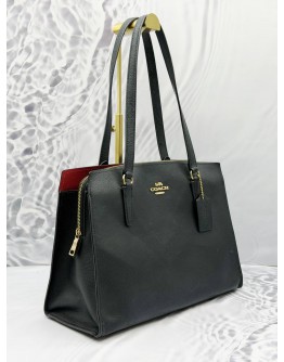 COACH TATUM CARRYALL TOTE BAG IN BLACK WITH RED LEATHER 