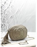 GUCCI MINI SOHO DISCO CHAIN BAG IN METALLIC LIGHT GOLD LEATHER
