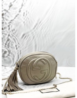 GUCCI MINI SOHO DISCO CHAIN BAG IN METALLIC LIGHT GOLD LEATHER