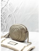GUCCI MINI SOHO DISCO CHAIN BAG IN METALLIC LIGHT GOLD LEATHER