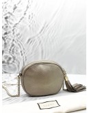 GUCCI MINI SOHO DISCO CHAIN BAG IN METALLIC LIGHT GOLD LEATHER