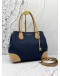 MICHAEL KORS MERCER GALLERY TOTE BAG IN BLUE CANVAS WITH BROWN LEATHER 