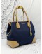 MICHAEL KORS MERCER GALLERY TOTE BAG IN BLUE CANVAS WITH BROWN LEATHER 