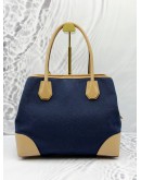 MICHAEL KORS MERCER GALLERY TOTE BAG IN BLUE CANVAS WITH BROWN LEATHER 