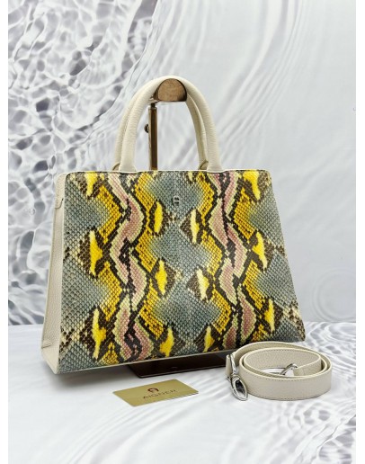 AIGNER TOP HANDLE BAG IN MULTICOLOR PYTHON PRINT LEATHER   
