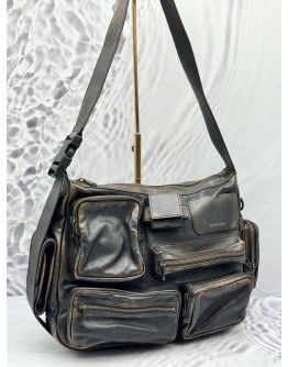 BALENCIAGA SUPERBUSY MESSENGER BAG IN DARK BROWN WORN EFFECT LEATHER