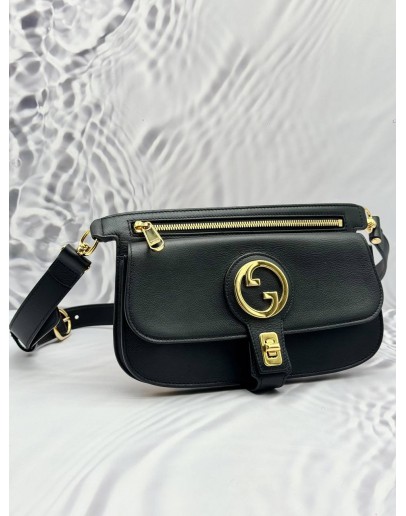 GUCCI INTERLOCKING G BELT BAG IN BLACK LEATHER