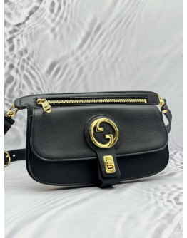GUCCI INTERLOCKING G BELT BAG IN BLACK LEATHER