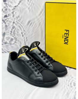 FENDI ROMA SNEAKERS SIZE 9 IN BLACK LEATHER -FULL SET-
