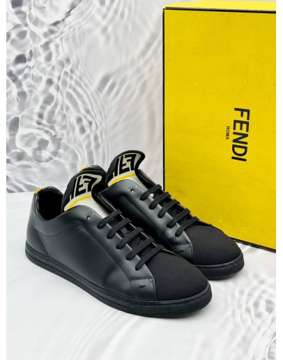 FENDI ROMA SNEAKERS SIZE 9 IN BLACK LEATHER -FULL SET-