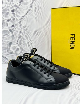 FENDI ROMA SNEAKERS SIZE 9 IN BLACK LEATHER -FULL SET-