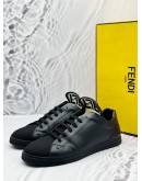 FENDI ROMA SNEAKERS SIZE 9 IN BLACK LEATHER -FULL SET-