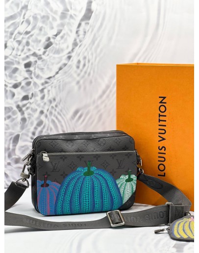 (LIKE NEW) MICROCHIP LOUIS VUITTON X YAYOI KUSAMA LV X YK TRIO MESSENGER BAG IN MULTICOLOR MONOGRAM ECLIPSE CANVAS WITH PUMPKIN PRINT -FULL SET-