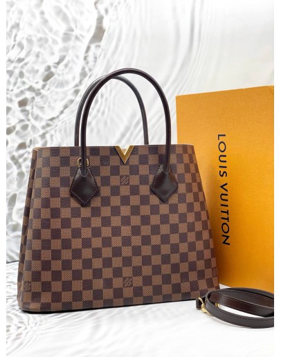 LOUIS VUITTON KENSINGTON TOTE BAG IN BROWN DAMIER EBENE CANVAS WITH LEATHER