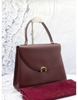 CARTIER MUST DE CARTIER TOP HANDLE BAG IN BURGUNDY BORDEAUX LEATHER 
