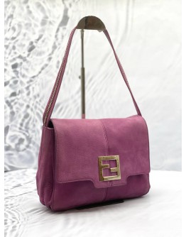 FENDI MAMMA BAGUETTE HOBO SHOULDER BAG IN PURPLE SUEDE LEATHER