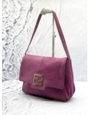 FENDI MAMMA BAGUETTE HOBO SHOULDER BAG IN PURPLE SUEDE LEATHER