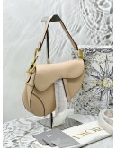 (BRAND NEW) CHRISTIAN DIOR SADDLE BAG WITH STRAP IN POWDER BEIGE GRAINED CALFSKIN -FULL SET- 