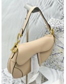 (BRAND NEW) CHRISTIAN DIOR SADDLE BAG WITH STRAP IN POWDER BEIGE GRAINED CALFSKIN -FULL SET- 