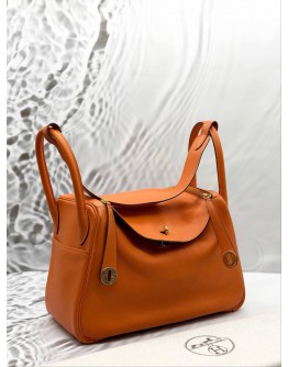 (CLEAR STOCK) 2016 HERMES LINDY 30 IN ORANGE H SWIFT LEATHER -FULL SET-