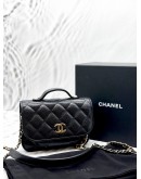 (CLEAR STOCK) (UNUSED) MICROCHIP CHANEL MINI BUSINESS AFFINITY FLAP BAG IN BLACK CAVIAR LEATHER -FULL SET- 