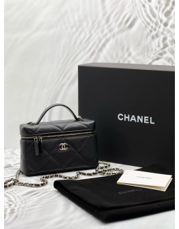 (LIKE NEW) MICROCHIP CHANEL VANITY CASE 25K BAG IN BLACK GRAINED CALFSKIN LEATHER -FULL SET-