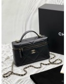 (LIKE NEW) MICROCHIP CHANEL VANITY CASE 25K BAG IN BLACK GRAINED CALFSKIN LEATHER -FULL SET-