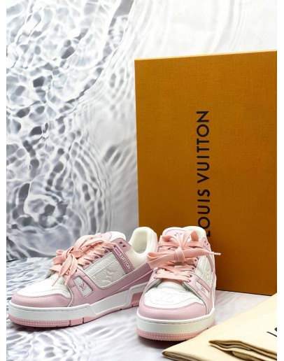 (LIKE NEW) LOUIS VUITTON TRAINER SNEAKERS SIZE 36 IN PINK AND WHITE COLORWAY -FULL SET- 