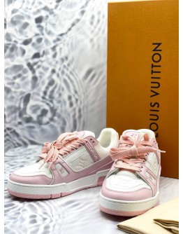 (LIKE NEW) LOUIS VUITTON TRAINER SNEAKERS SIZE 36 IN PINK AND WHITE COLORWAY -FULL SET- 