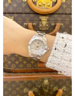 (LIKE NEW) 2016 TAG HEUER AQUARACER LADY DIAMOND REF WAY1313 MOTHER OF PEARL DIAL 32MM QUARTZ WATCH -FULL SET-