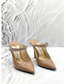 JIMMY CHOO BING 100 HEELS SIZE 35 IN BEIGE PATENT LEATHER WITH CRYSTAL 