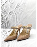 JIMMY CHOO BING 100 HEELS SIZE 35 IN BEIGE PATENT LEATHER WITH CRYSTAL 
