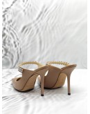 JIMMY CHOO BING 100 HEELS SIZE 35 IN BEIGE PATENT LEATHER WITH CRYSTAL 