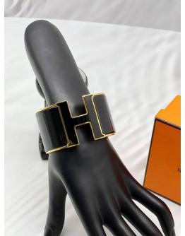 (RAYA PROMO) HERMES CLIC CLAC H BRACELET IN YELLOW GOLD PLATED WITH BLACK ENAMEL