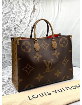 (LIKE NEW) LOUIS VUITTON ON THE GO GM IN BROWN MONOGRAM REVERSE CANVAS WITH BLACK LEATHER