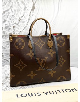 (LIKE NEW) LOUIS VUITTON ON THE GO GM IN BROWN MONOGRAM REVERSE CANVAS WITH BLACK LEATHER