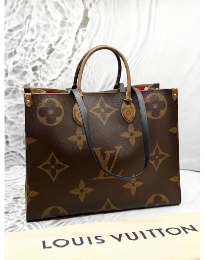 (LIKE NEW) LOUIS VUITTON ON THE GO GM IN BROWN MONOGRAM REVERSE CANVAS WITH BLACK LEATHER