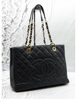 (LIKE NEW) CHANEL GST GRAND SHOPPING TOTE BAG IN BLACK CAVIAR LEATHER