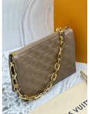 (RAYA PROMO) (LIKE NEW) MICROCHIP LOUIS VUITTON COUSSIN MM IN TAUPE MONOGRAM EMBOSSED PUFFY LAMBSKIN LEATHER -FULL SET-