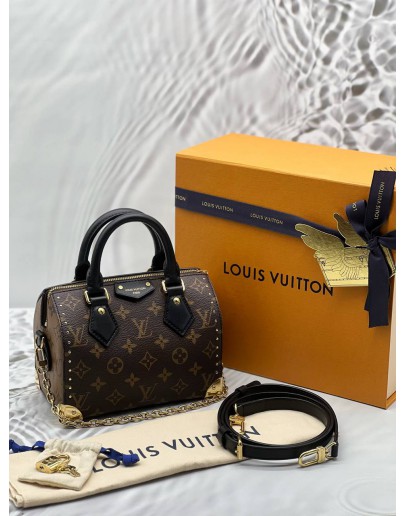 (RAYA PROMO) (LIKE NEW) 2025 LOUIS VUITTON SPEEDY TRUNK 20 IN BROWN MONOGRAM CANVAS WITH BLACK LEATHER -FULL SET-
