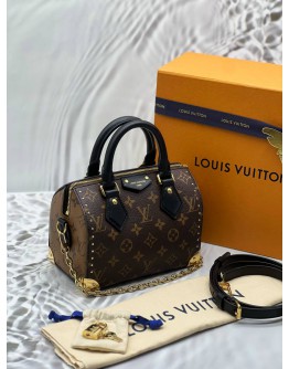 (RAYA PROMO) (LIKE NEW) 2025 LOUIS VUITTON SPEEDY TRUNK 20 IN BROWN MONOGRAM CANVAS WITH BLACK LEATHER -FULL SET-