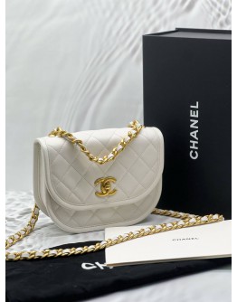 (RAYA PROMO) (LIKE NEW) MICROCHIP CHANEL SMALL FLAP BAG IN WHITE CALFSKIN LEATHER -FULL SET-