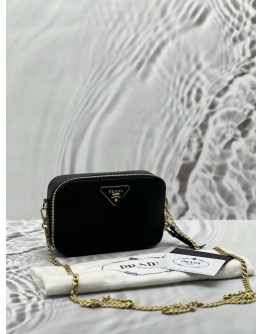 (RAYA PROMO) (LIKE NEW) PRADA ODETTE CHAIN CROSSBODY BAG IN BLACK SAFFIANO LEATHER
