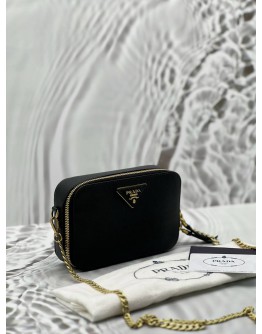 (RAYA PROMO) (LIKE NEW) PRADA ODETTE CHAIN CROSSBODY BAG IN BLACK SAFFIANO LEATHER