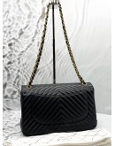 CHANEL JUMBO CLASSIC CHEVRON DOUBLE FLAP BAG IN BLACK LAMBSKIN LEATHER