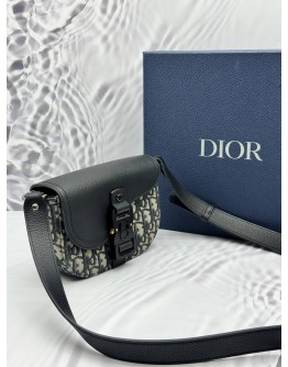 2026 CHRISTIAN DIOR MINI SADDLE MESSENGER BAG WITH FLAP IN BEIGE AND BLACK DIOR OBLIQUE JACQUARD WITH BLACK GRAINED CALFSKIN LEATHER -FULL SET-