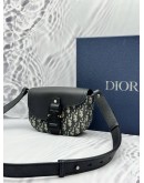 2026 CHRISTIAN DIOR MINI SADDLE MESSENGER BAG WITH FLAP IN BEIGE AND BLACK DIOR OBLIQUE JACQUARD WITH BLACK GRAINED CALFSKIN LEATHER -FULL SET-