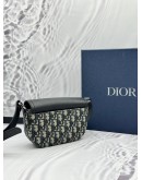 2026 CHRISTIAN DIOR MINI SADDLE MESSENGER BAG WITH FLAP IN BEIGE AND BLACK DIOR OBLIQUE JACQUARD WITH BLACK GRAINED CALFSKIN LEATHER -FULL SET-