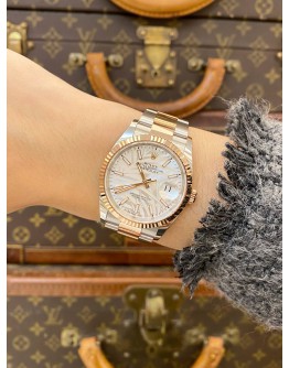 (UNUSED) 2023 ROLEX DATEJUST 36 HALF 18K 750 ROSE GOLD REF 126231 SILVER PALM DIAL 36MM AUTOMATIC WATCH -FULL SET-